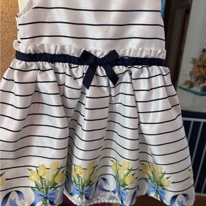 Nannette Striped Dress with Floral Accents - Navy and Yellow